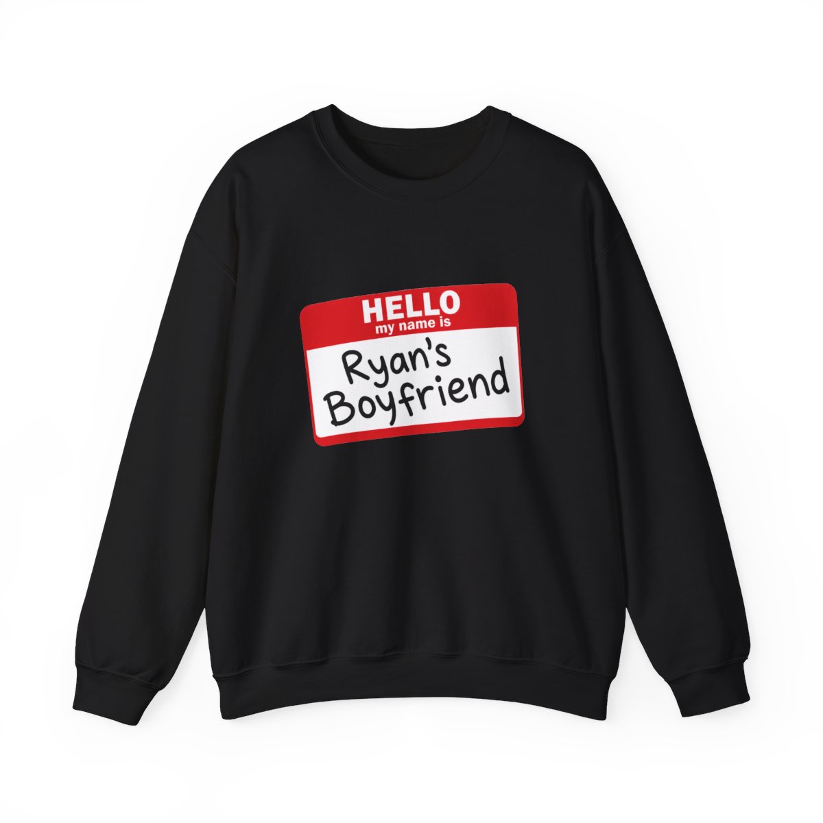 A pale blue featuring a red name tag that says "HELLO, Ryan's Boyfriend" in black. The shirt has a crew neck and short sleeves - alternate angle 5, merchandise